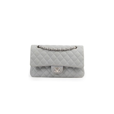 CHANEL GREY SUEDE CAVIAR LEATHER MEDIUM CLASSIC FLAP BAG (25*14*6.5cm) 
